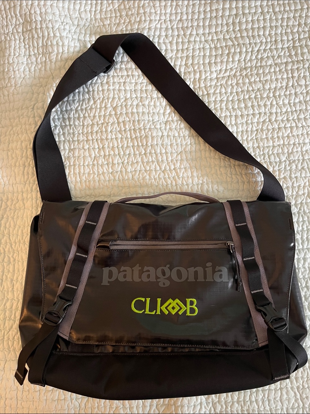 Patagonia Black Messenger Bag with Lime Accent